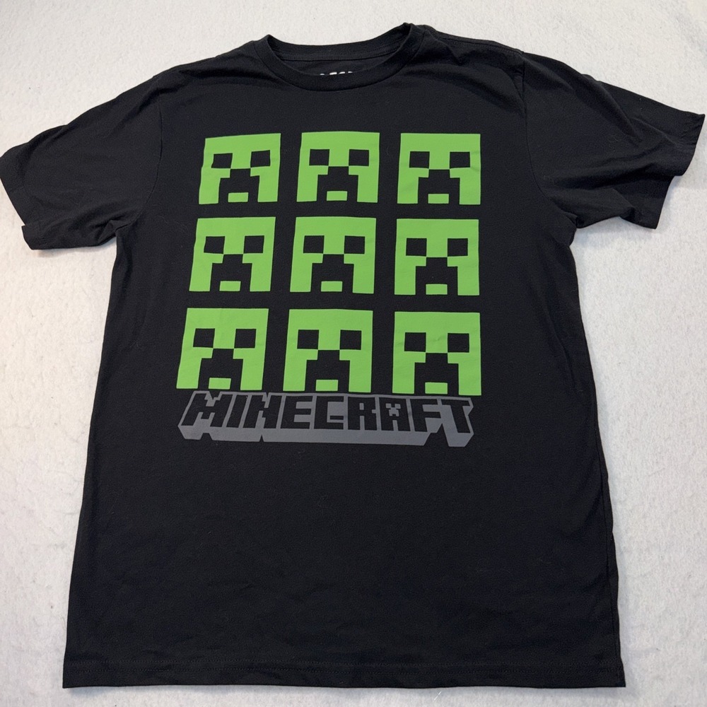 Minecraft Boys T Shirt Size 18 XXL Black Graphic Shirt Creeper Mojang MAD ENGINE